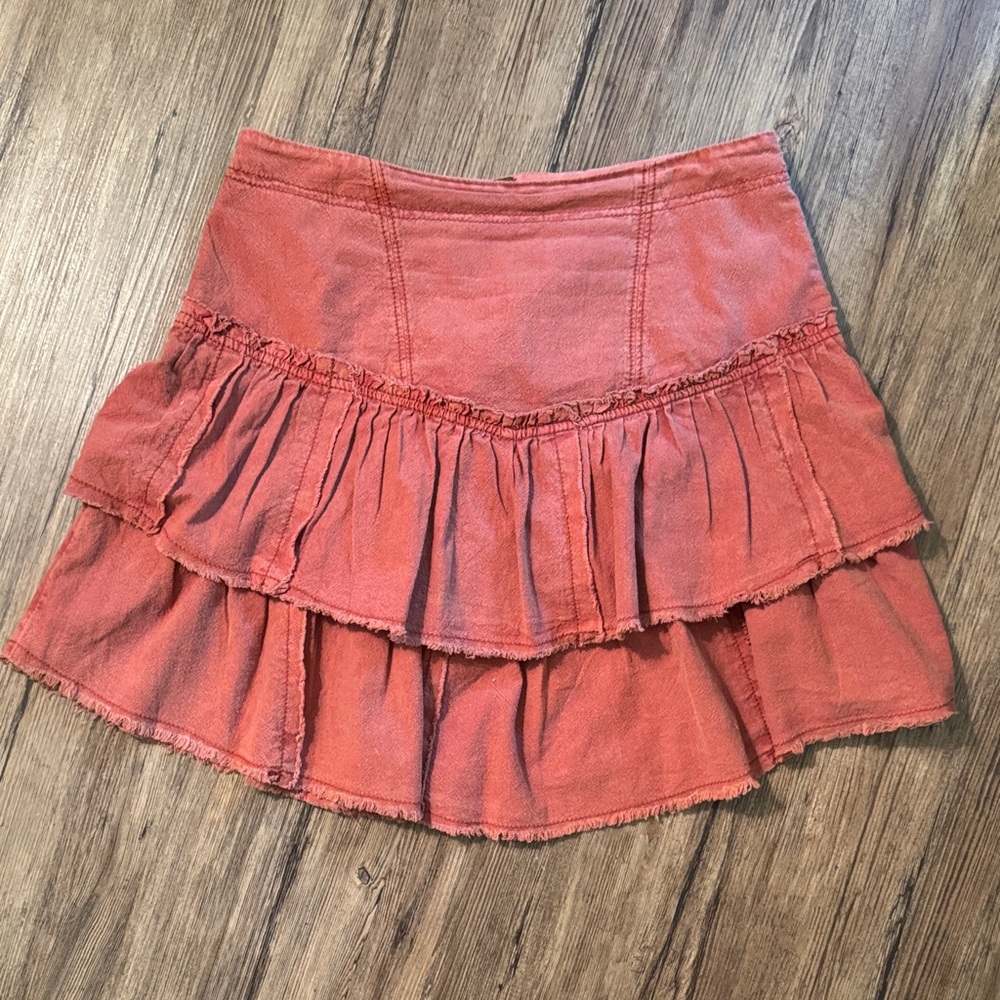 FREE PEOPLE Ruffles in the Sand Mini Skirt in Petrichor Rust Size 2